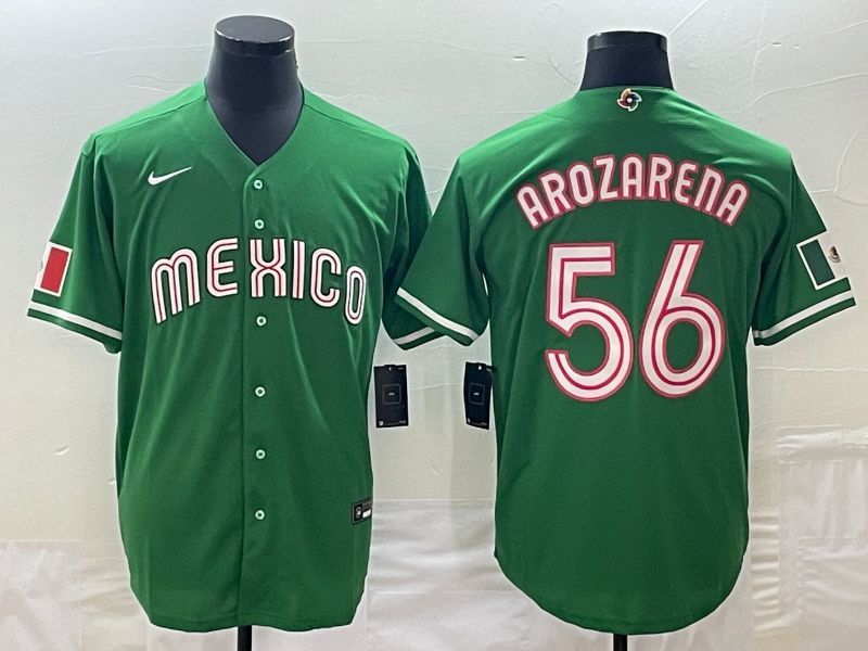 Men's Mexico Baseball #56 Randy Arozarena 2023 Green World Baseball Classic Stitched Jersey